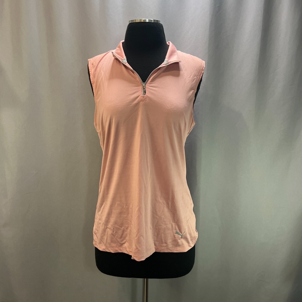 Puma Athletic Tank Top Womens M Coral Pink Quarter Zip Sleeveless Golf Tennis